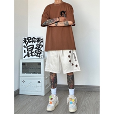 港风麂皮绒大码短裤休闲发泡裤印花五分裤A014-DY2382-P45控58，男装牛仔裤，电商A014