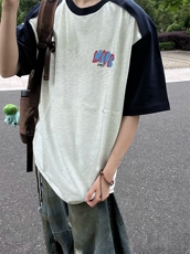 抖音得物高品质二开240克宽松纯棉美式潮牌插肩袖拼接短袖T恤，男装T恤，电商A486