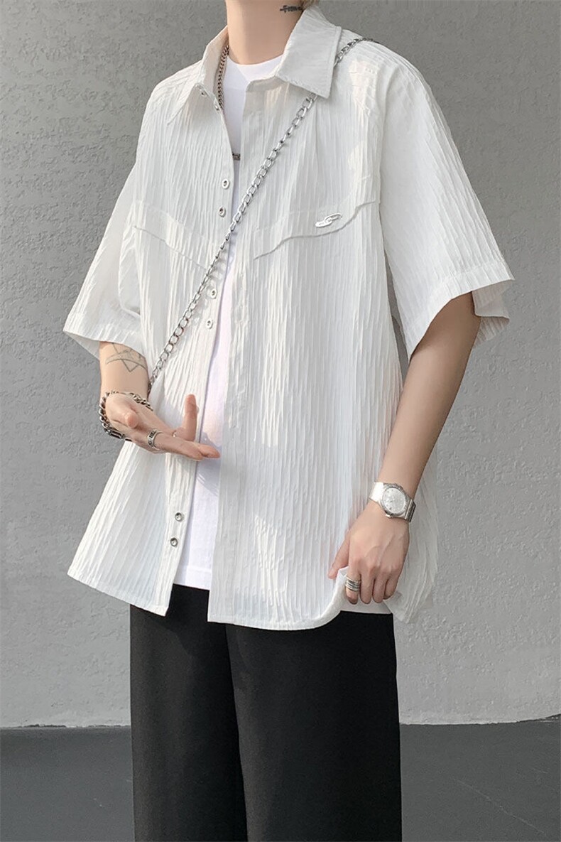 CS1140特-特批40控78肌理纹oversize宽松情侣短袖短袖大码衬衫,男装T恤,电商A059