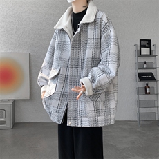 M-8XL格子羊羔毛棉服冬季大码小香风加绒外套加厚棉衣MF7001/P138，男装棉衣，电商B238