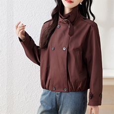 闺舍风衣女短款春秋2025年早春新款气质洋气休闲宽松简约百搭上衣，女装风衣，仁梯