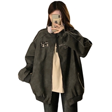 春秋美式高街刺绣棒球服外套男女潮牌复古休闲PU皮夹克C651-108，男装夹克，星座911-2(原星座613-2）