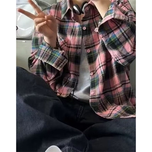 休闲格子衬衫外套春季2025新款痞帅青少年男女款长袖衬衣 C59图片