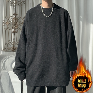 1港风宽松中性情侣潮流纯色大码M-5XL毛衣男外套7979P45加绒P55图片