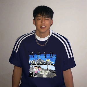 夏季美式高街重磅纯棉三条杠织带撞色男女短袖T恤ZD526-特P30图片