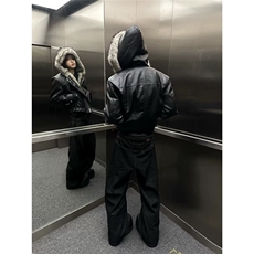 现货潮连帽仿兔毛座山雕皮棉服cleanfit短宽棉衣MY284/P150，男装棉衣，星座205-3