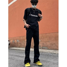 CP1160-P28美式高街纽扣开叉牛仔裤男潮流设计感微喇长裤，男装牛仔裤，电商B323A