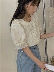 法式少女娃娃领小衫～图片