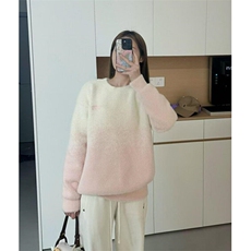 粉色渐变套头毛衣女慵懒风设计感小众水貂毛宽松针织上衣MY301，男装针织衫/毛衣，星座1116A（原606A-3）