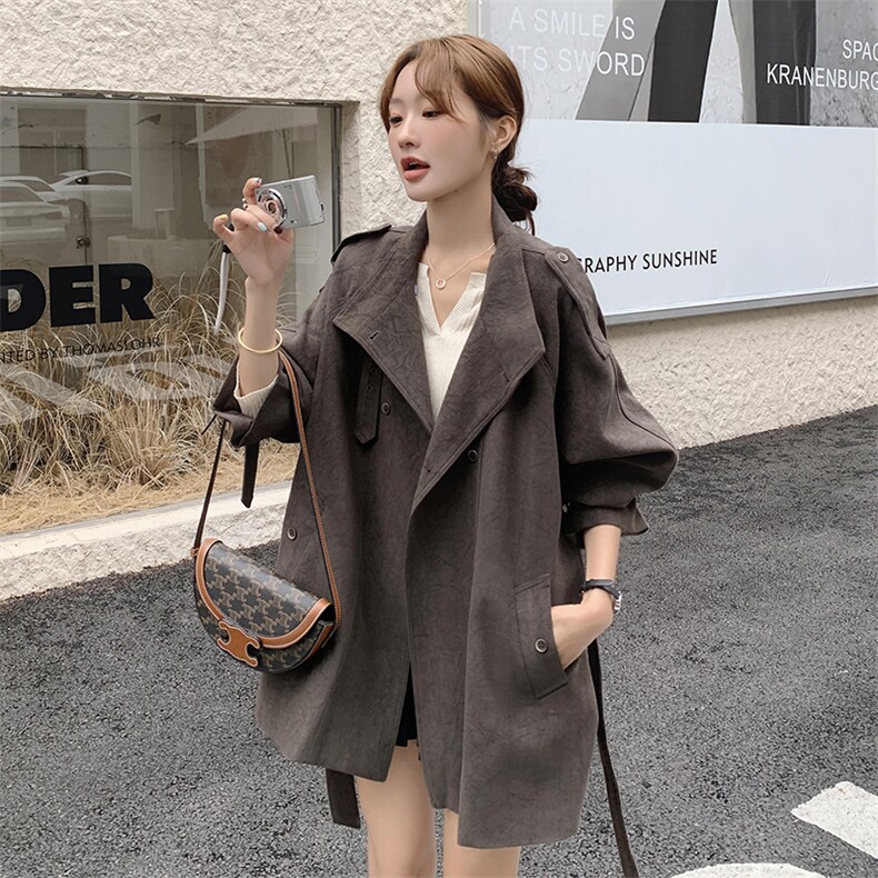 韩版时尚高级感气质风衣外套女2025春秋季新款收腰显瘦中长款大衣,女装风衣,2C305