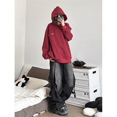 自家博主图美式设计感宽松连帽上衣高街情侣外套P55，女装短外套，电商D205
