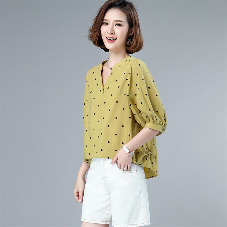 2021年夏季新款潮韩版宽松波点衬衫女休闲百搭衬衣女半袖上衣,女装衬衫,简韵佳
