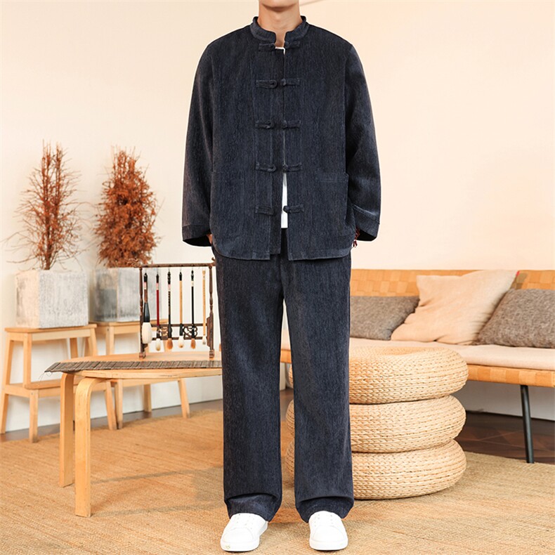风厚款套装长袖立领盘扣男士纯色套装两件套秋DSA008-TZ2526图片