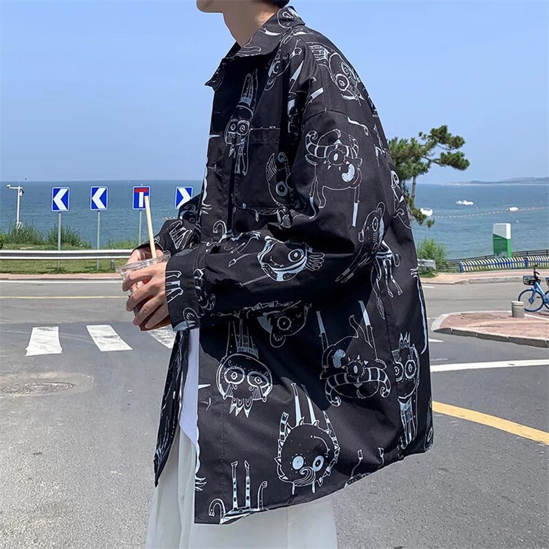 长袖印花衬衫春款男港风潮流C511P28,男装衬衫,星座1116-2