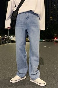 牛仔裤男20港风潮牌一字破洞宽松直筒百搭长裤716-2-NZ003-P55图片