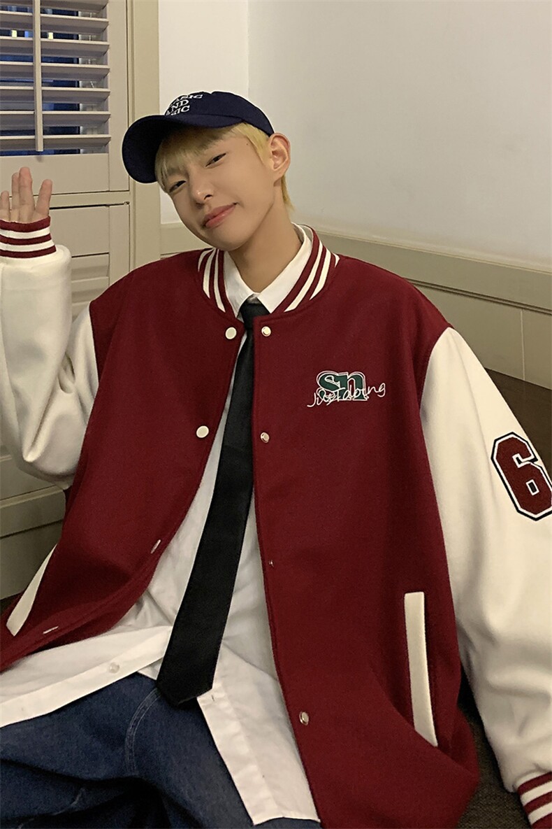 美式宽松夹克撞色贴布休闲百搭棒球服外套HY202P108控138,男装夹克,电商A102B