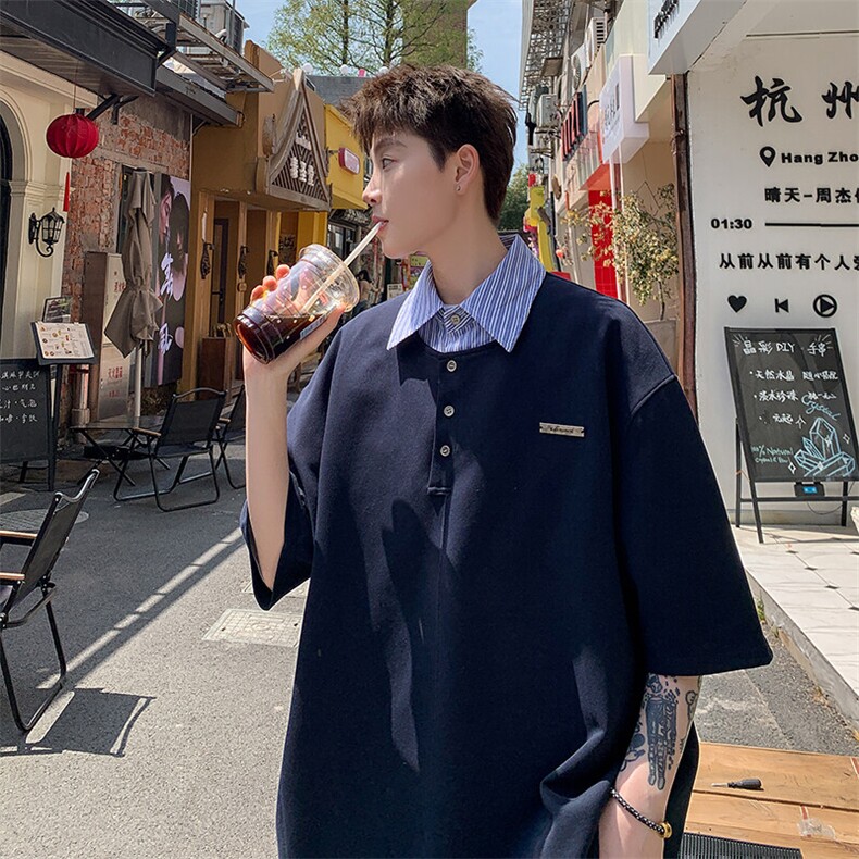 假两件衬衫领短袖男A367TJ33P50,男装T恤,电商A367