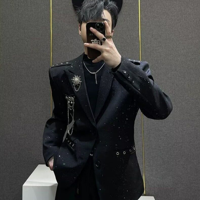 满天星设计感西装外套男高级痞帅百搭韩版炸街闪闪烫金小西服上衣,男装西服套装,星座506A