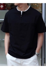 直播假两件半拉链设计短袖T恤宽松简约上衣87010/P58，男装T恤，电商A243