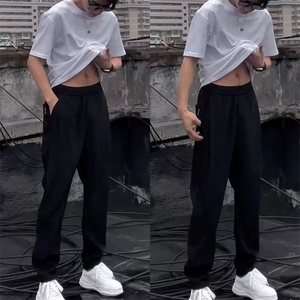 夏季薄款男士冰丝休闲西裤宽松潮流简约百搭纯色丝滑抗皱小直筒裤图片