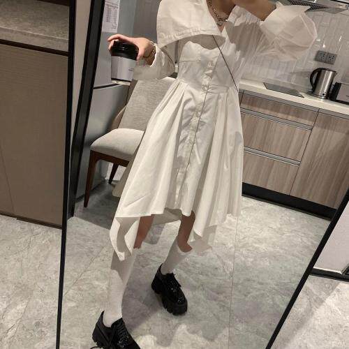 7964不对称领衬衫裙，女装衬衫，XTZ style