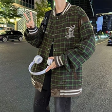 秋季chic格子刺绣棒球服外套男生春秋款情侣帅气休闲夹克JK68，男装夹克，星座1116A-1（原606A）