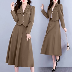 职业套装女高级感2024春秋新款时尚气质女神范小西装连衣裙两件套，女装套装/套裙，卡杰菲