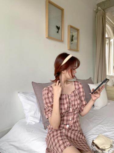 现货夏季复古格子裙，女装，dznkb