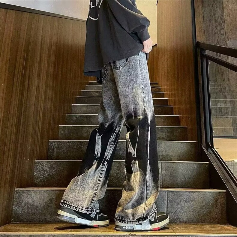 高街扎染渐变牛仔裤男士做旧水洗阔腿直筒裤NA829-P50,男装牛仔裤,星座208-5