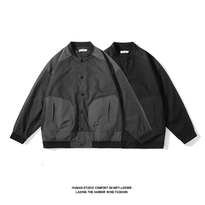 2025秋装棒球服呢子外套男休闲大码拼色夹克上衣 JK83P95图片