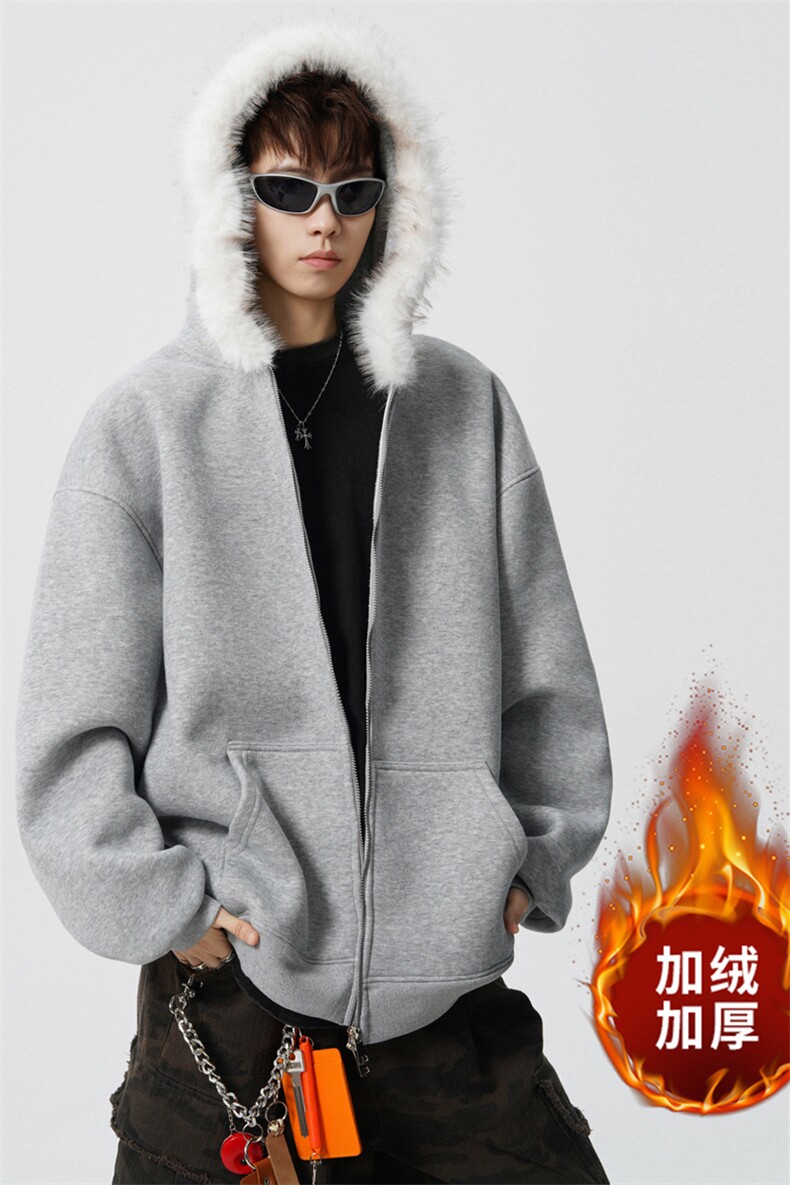 重磅580G！2025秋冬男士毛领开衫卫衣保暖外套WY90特P75,男装棉衣,电商B220