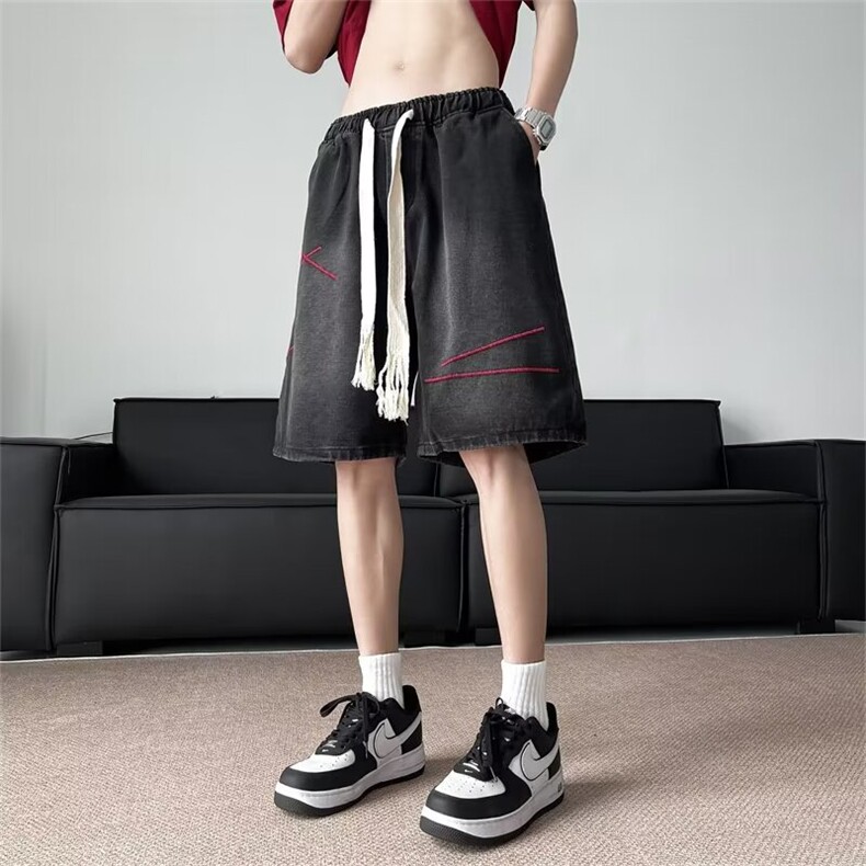 港风ins复古织带牛仔短裤男夏季薄款T1704P38,男装牛仔裤,星座1116-2