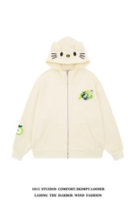 2025秋装新款设计感小猫刺绣连帽开衫卫衣外套1015-WY356-P98，女装短外套，四季星座1015