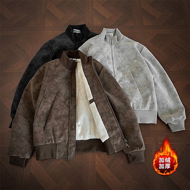 加绒棉衣扎染皮夹克复古冬季短款美式外套上衣5D1182-TP70不，男装夹克，电商A102