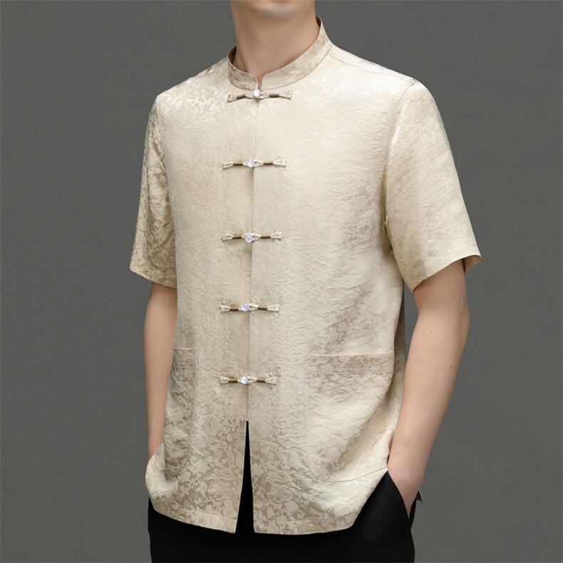 风男士复古休闲短袖t恤佛系唐装衣服2023夏季新款,男装民族服装,电商B212（原钱塘6029）