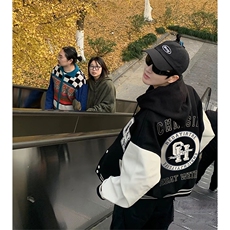 抖音得物高品质全棉380克潮立领棒球服开衫印花卫衣外套ACM1203，女装短外套，电商A443
