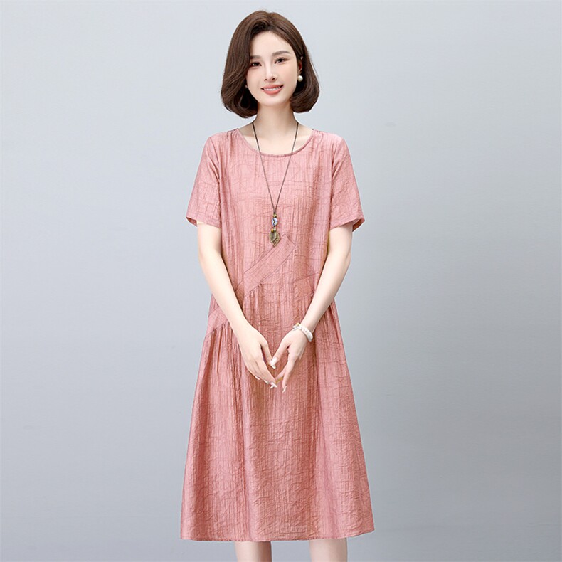 夏季妈妈连衣裙2026新款休闲中年女士时尚宽松大码洋气冰丝短袖裙,女装连衣裙,简韵佳