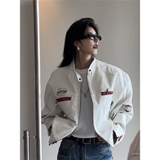 美式PU皮衣机车服外套男女2025秋季拼接刺绣宽松百搭短款夹克潮，男装夹克，星座1608-2