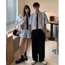 情侣装夏装2026新款短袖衬衫港风男女半袖衬衣团购HK14-P43领带3，男装T恤，电商A233-1