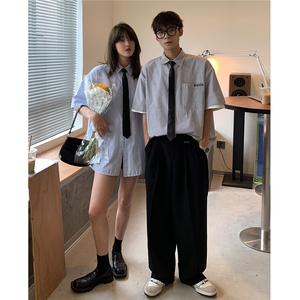 情侣装夏装2026新款短袖衬衫港风男女半袖衬衣团购HK14-P43领带3图片
