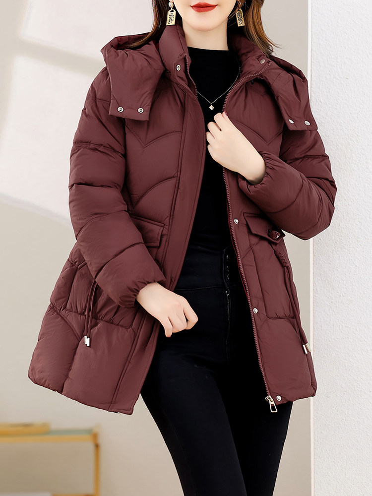 2024年冬季通勤舒适简约大方连帽羽绒棉服,女装棉衣/棉服,多彩