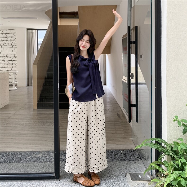 清纯系波点阔腿裤套装女夏2025新款大方得体巨好看两件套爆款流行图片