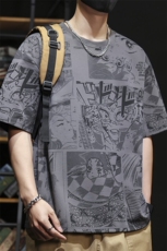 潮牌发泡印花圆领短袖男士T恤休闲时尚夏季薄款宽松大码夏装半袖，男装T恤，星座1107-1