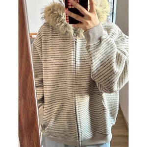 网图有货 秋冬毛领拼接毛呢针织衫开衫加绒卫衣外套男女A1204-P78图片