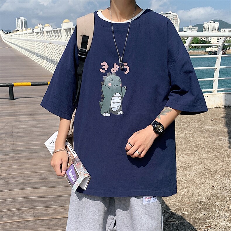 YT26037-P30亚短袖t恤男大码五分袖男宽松七分袖港风模特,男装T恤,电商A040