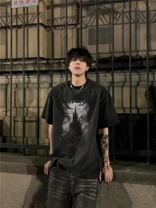 XZ809A/SXXXT01/P30/控48重磅水洗印花美式复古圆领T恤，男装T恤，星座809A(原222-1)