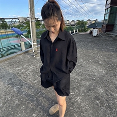 高级慵懒学院风男女长袖衬衫短裤棉麻透气凉爽套装高质量TC01，男装牛仔裤，星座115A-2