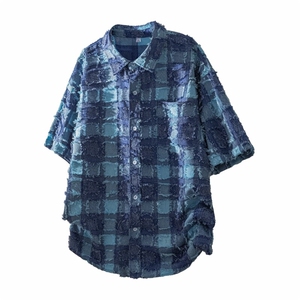 盐系男友风衬衫男小香风外套短袖上衣流苏格子衬衣夏季C2085-P45图片