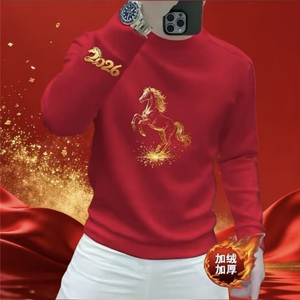 1506-1/WW41561/P39马年大吉秋冬加绒加厚男士圆领长袖卫衣套头图片