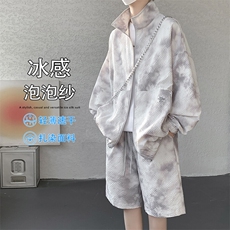 特批P65无差价扎染泡泡纱宽松复古长袖外套短裤两件套男TZ5595，男装牛仔裤，电商A001-1